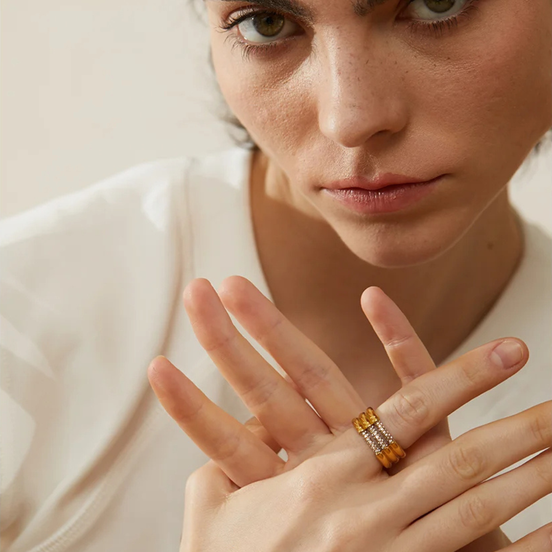 Layered Stone Bar Ring