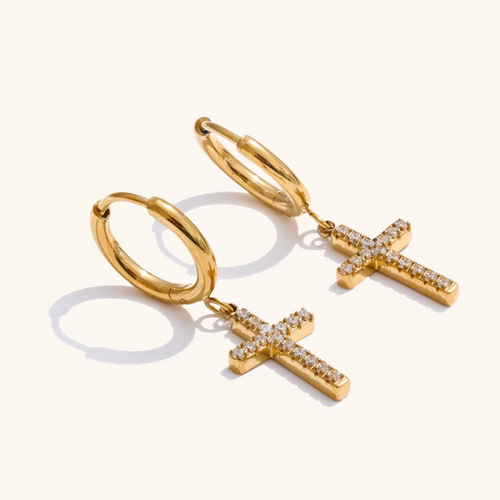Cross Drop Hoop Earrings