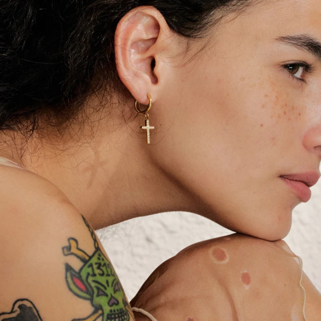 Cross Drop Hoop Earrings