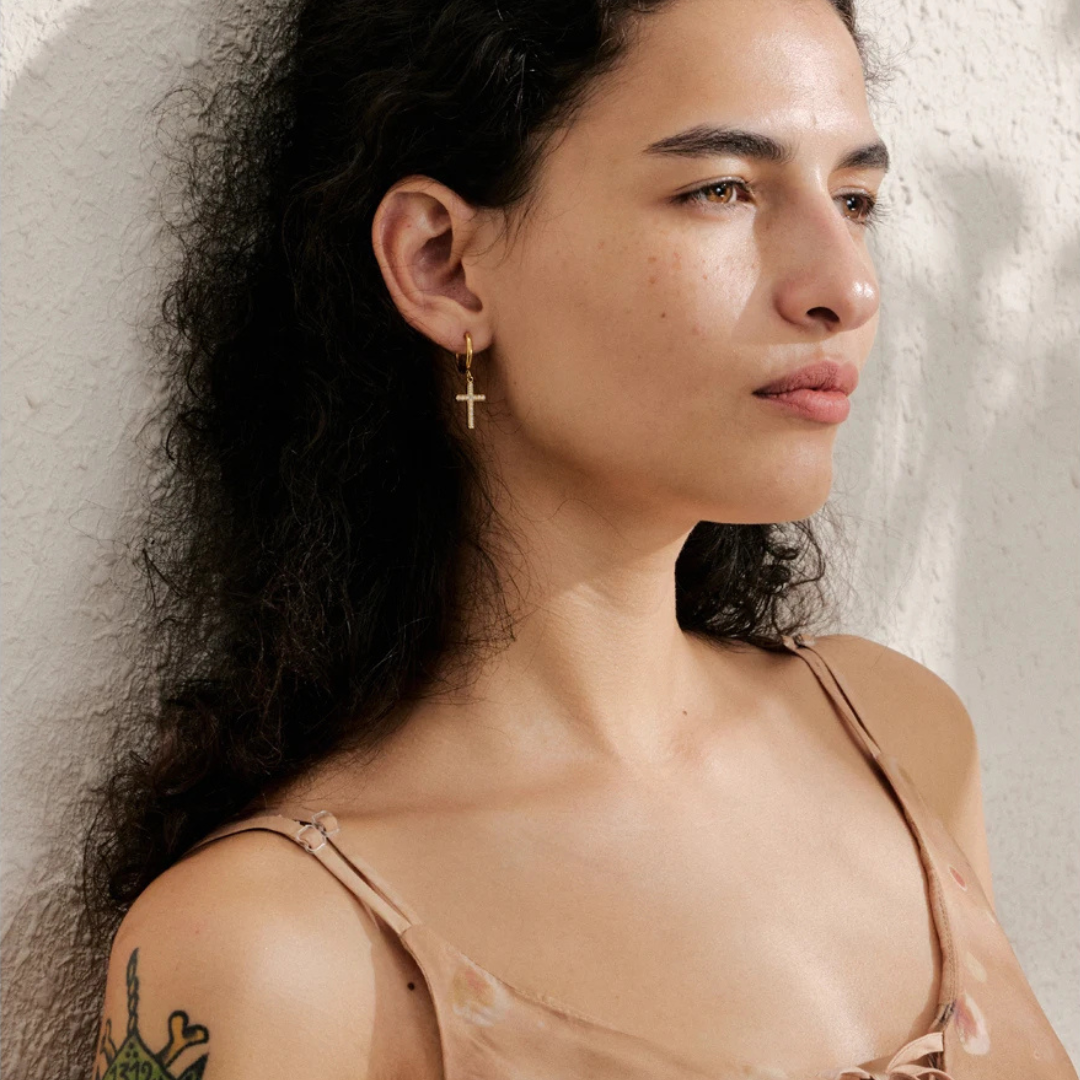 Cross Drop Hoop Earrings