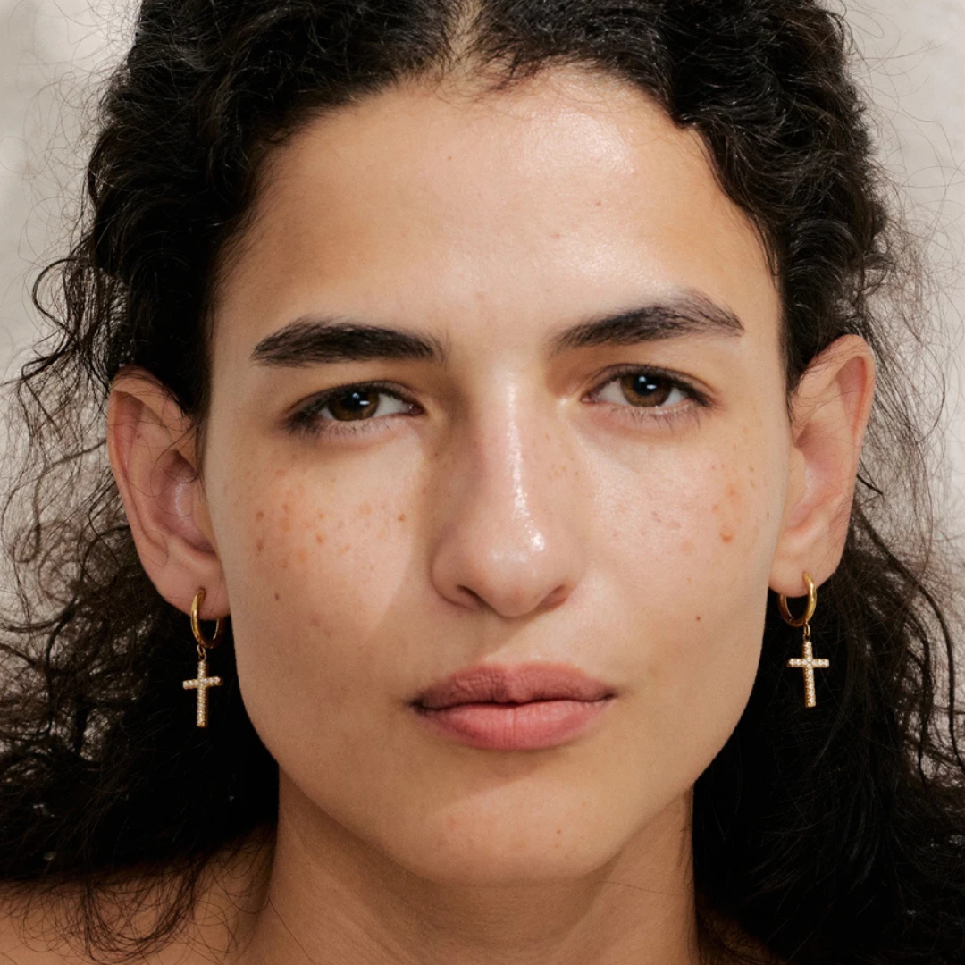 Cross Drop Hoop Earrings