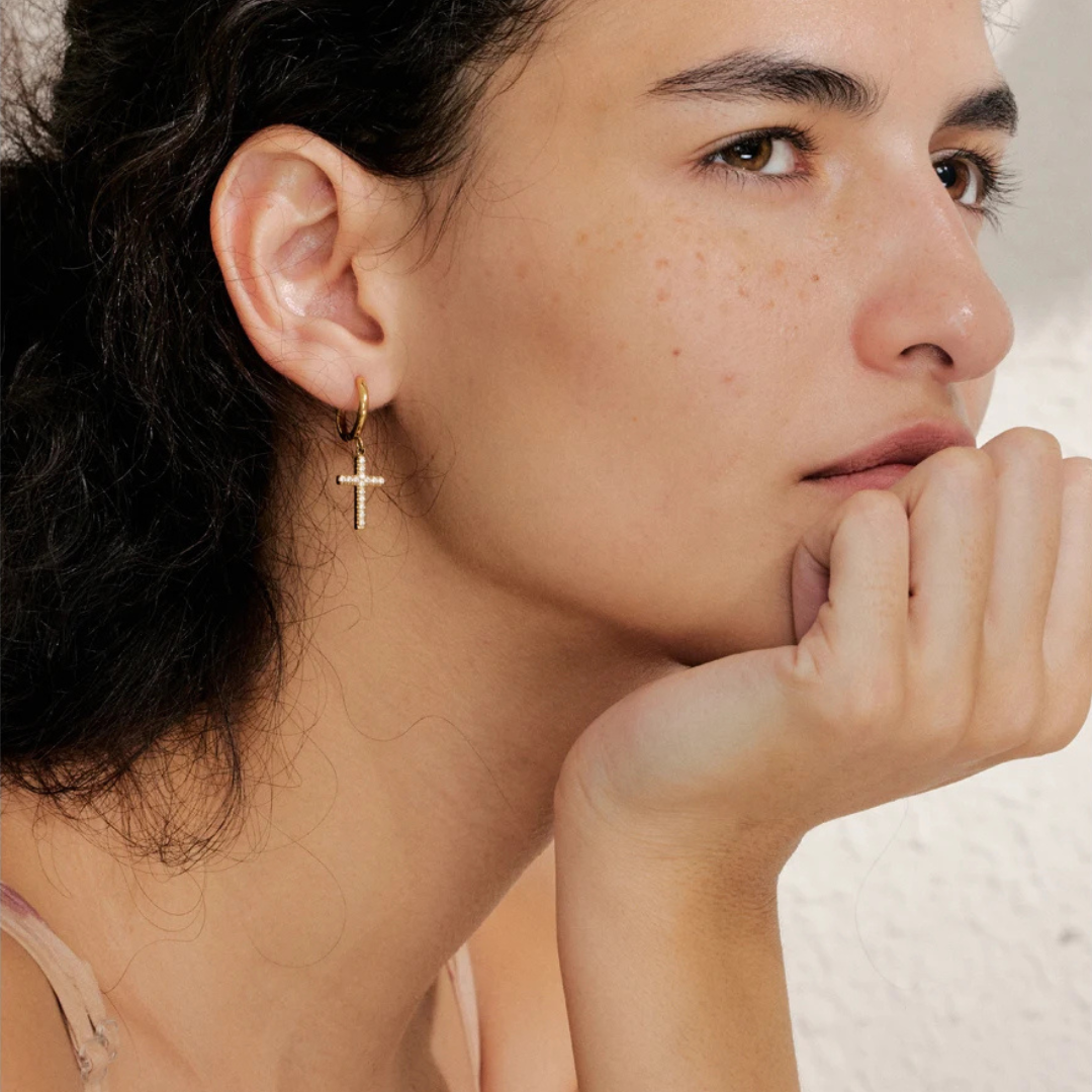 Cross Drop Hoop Earrings