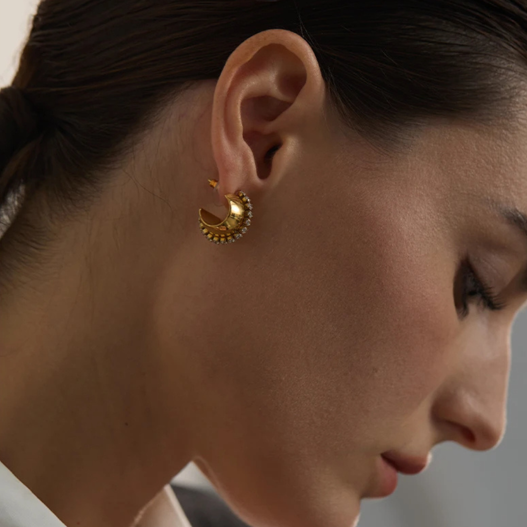 Pavé C-Shape Huggie Earrings