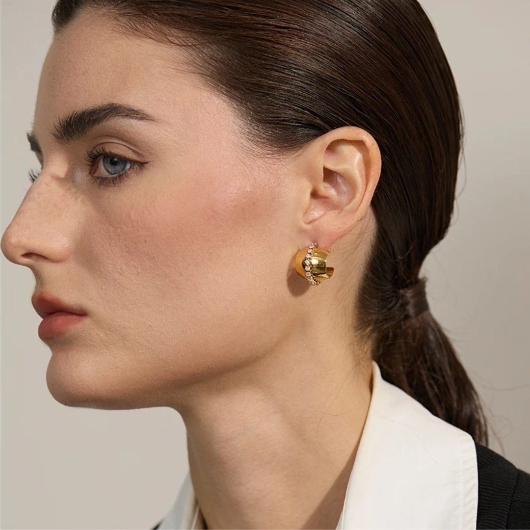 Pavé C-Shape Huggie Earrings