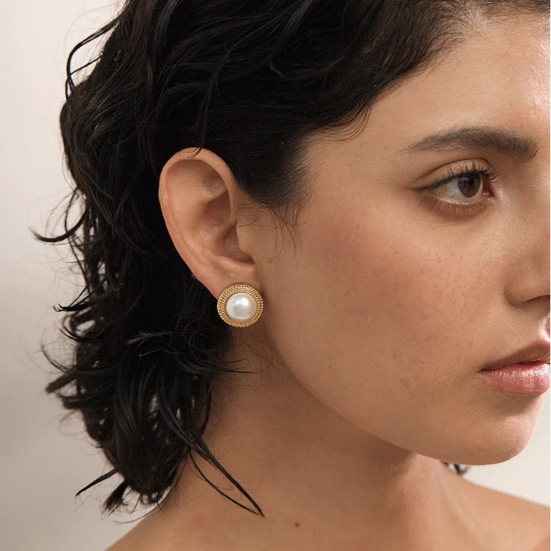 Pearl Button Stud Earrings