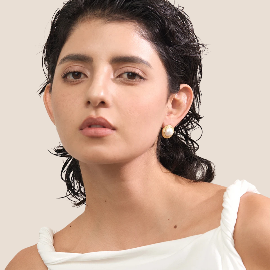 Pearl Button Stud Earrings