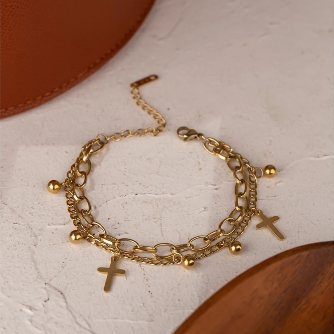Cross Layered Charm Bracelet