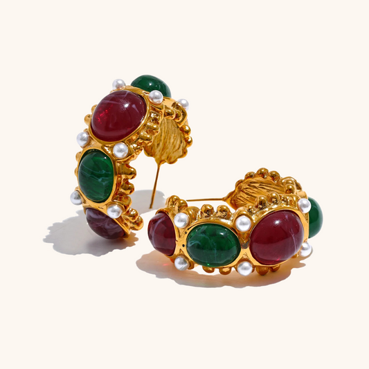 French Gem C-Shape Earrings