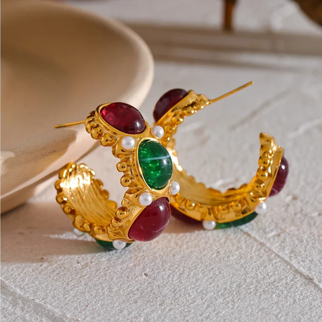 French Gem C-Shape Earrings