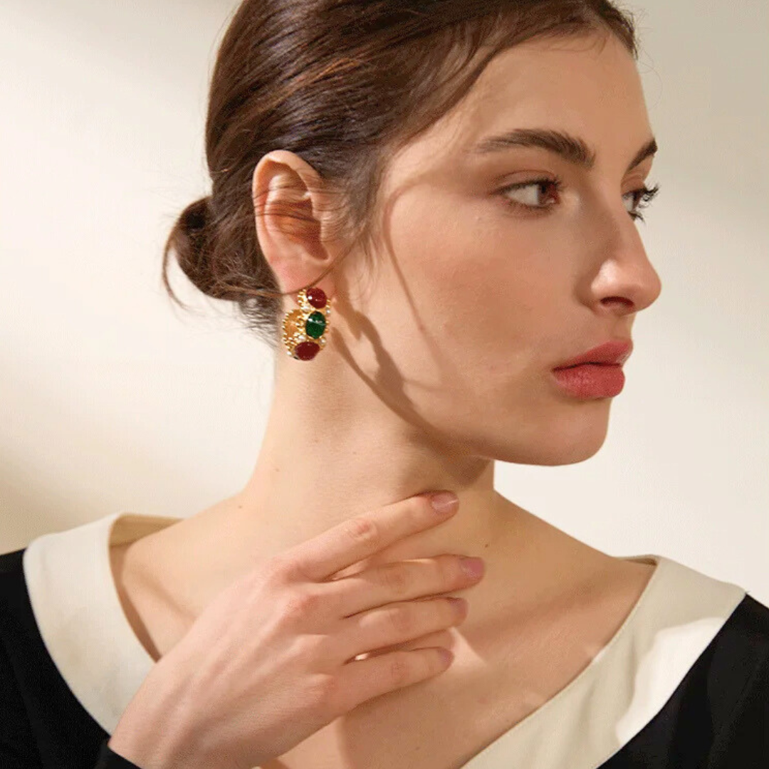 French Gem C-Shape Earrings