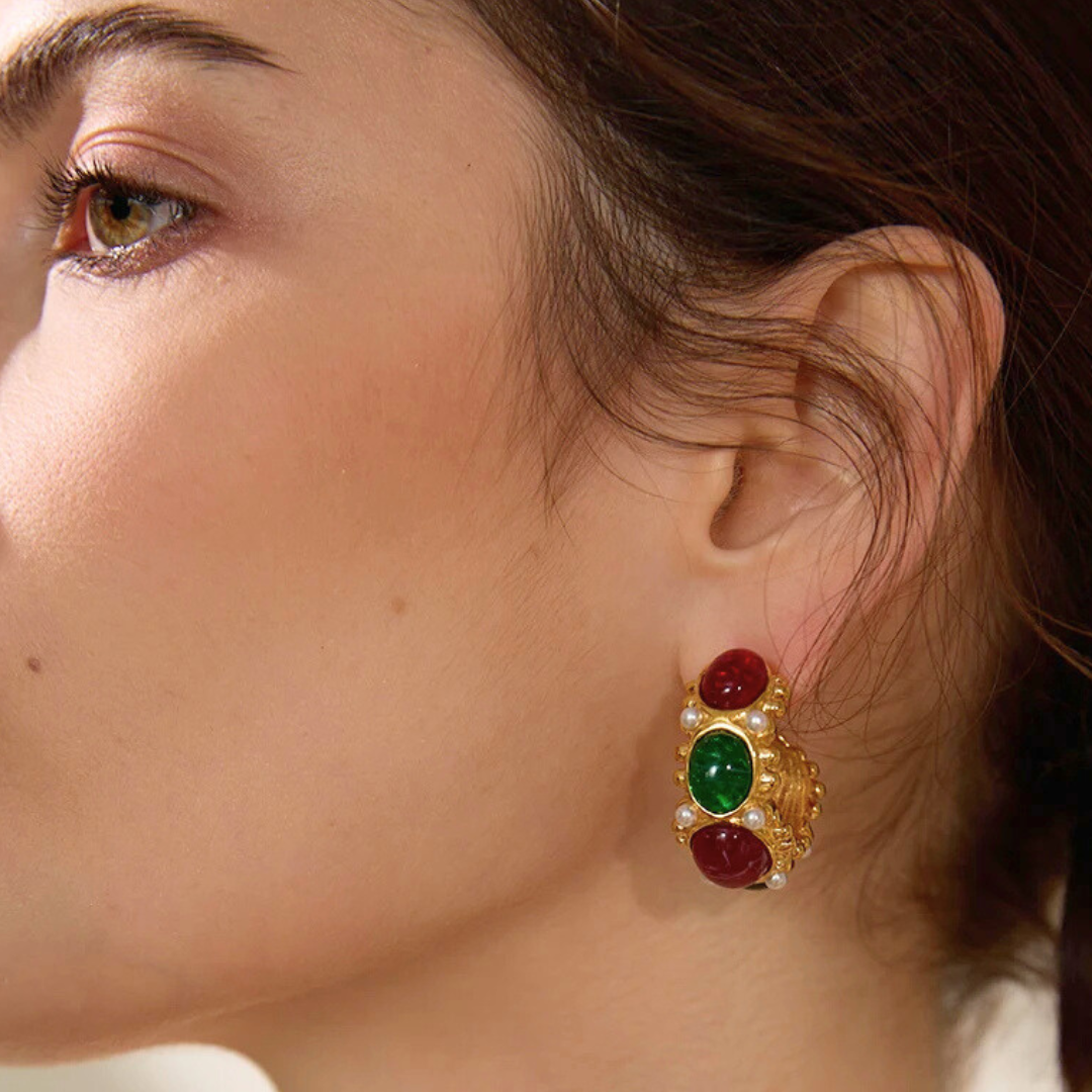 French Gem C-Shape Earrings