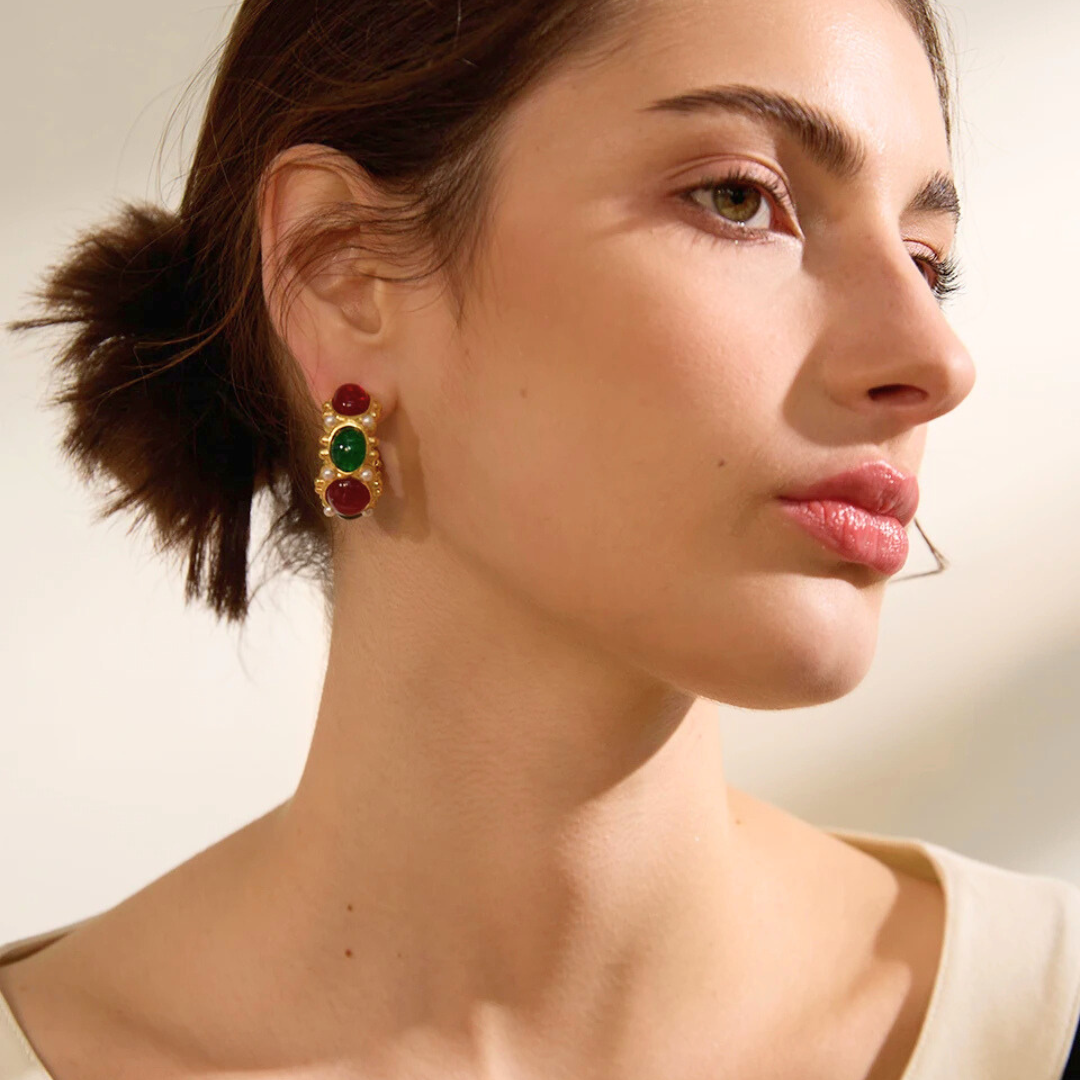 French Gem C-Shape Earrings
