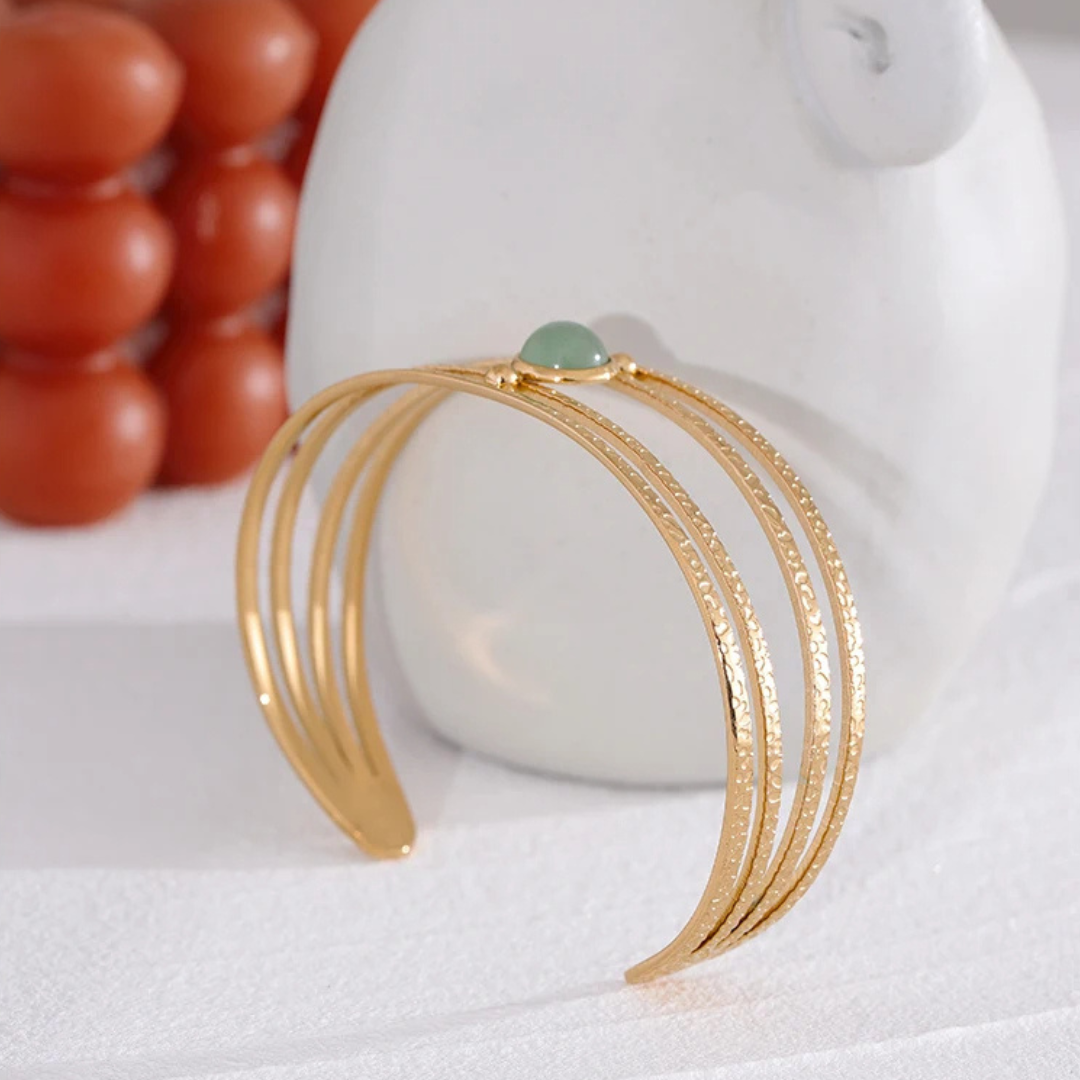 Open Cuff Green Stone Bangle