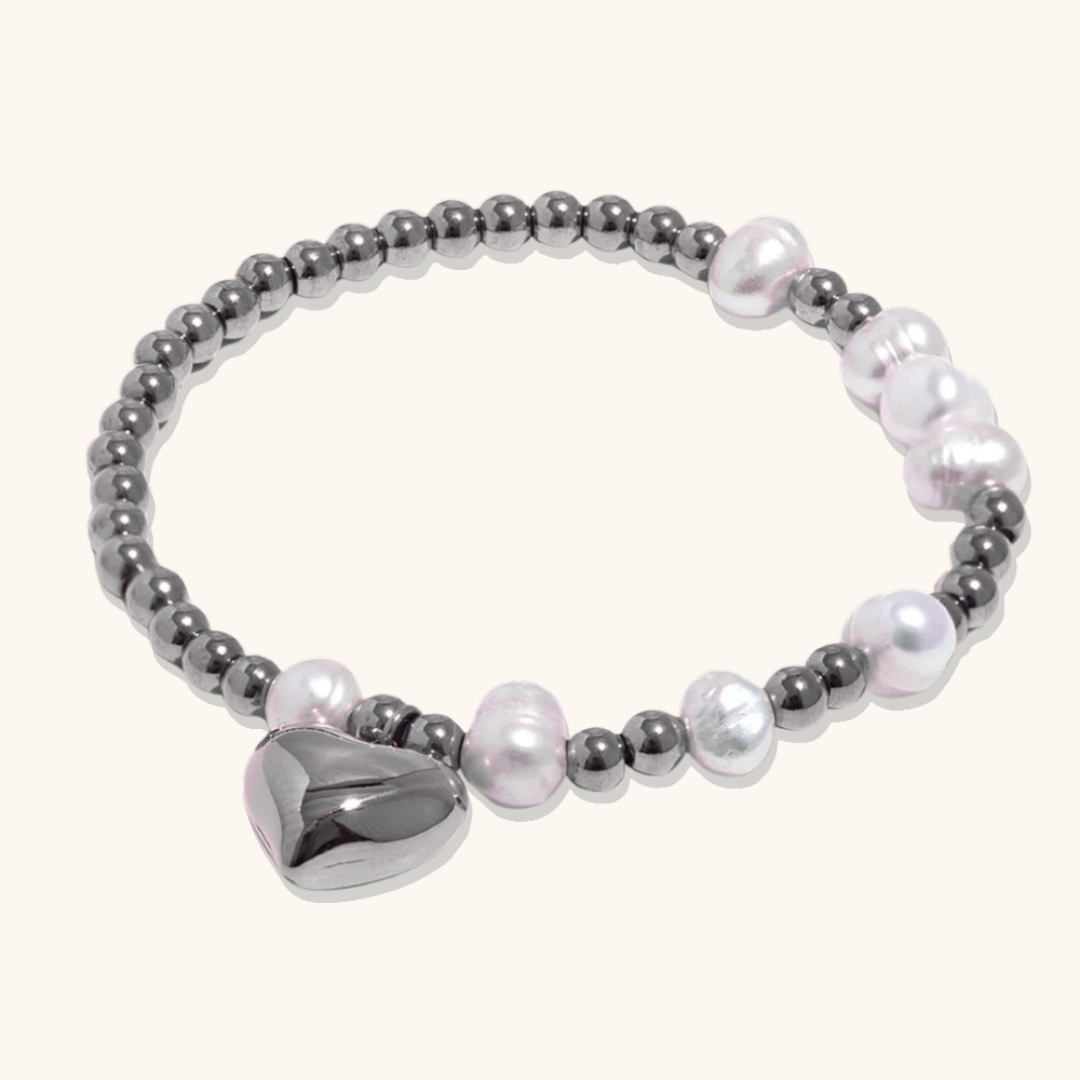 Pearl Bead Heart Charm Bracelet