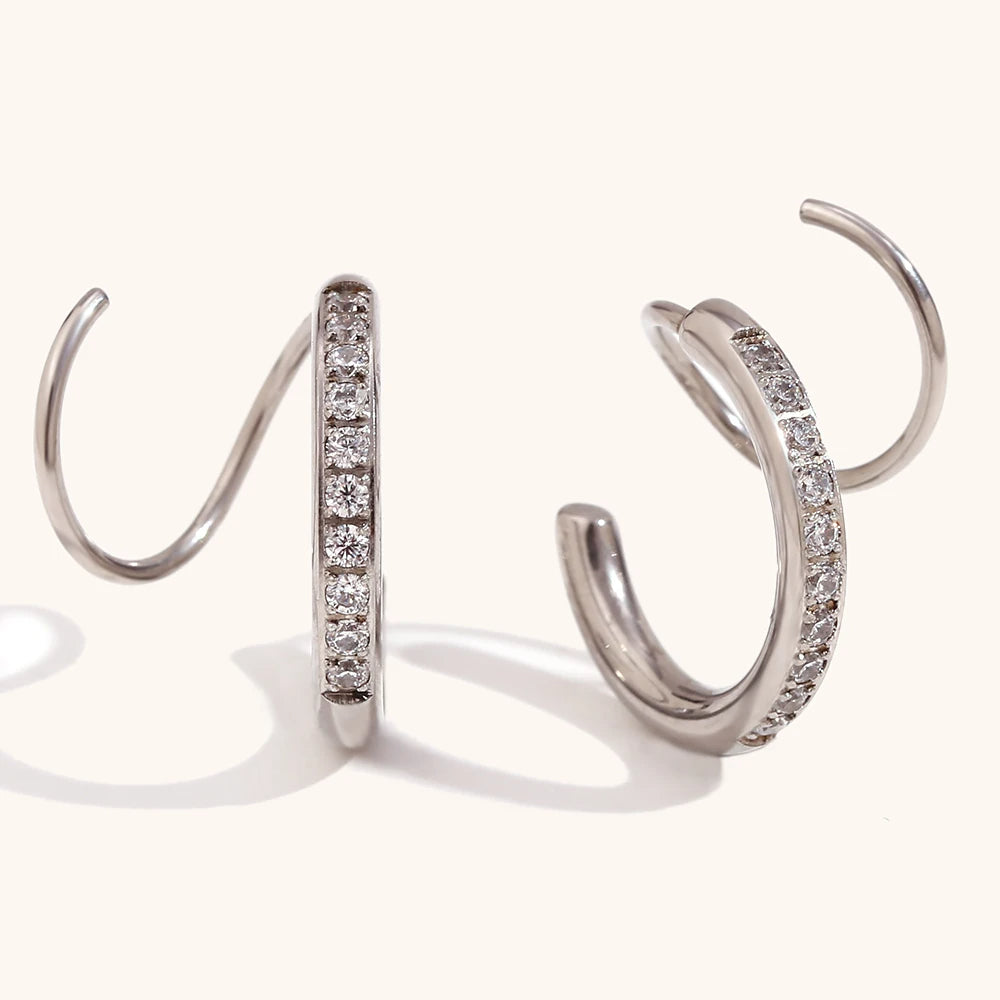 Double Spiral Pavé Hoop Earrings