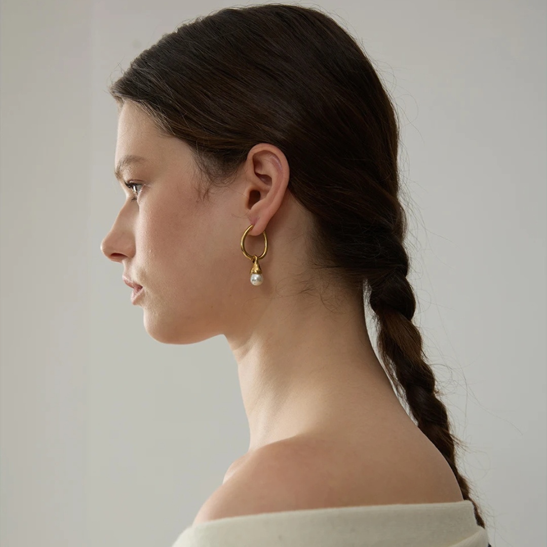 Pearl Drop Hoop Earrings