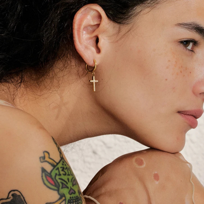 Cross Drop Hoop Earrings