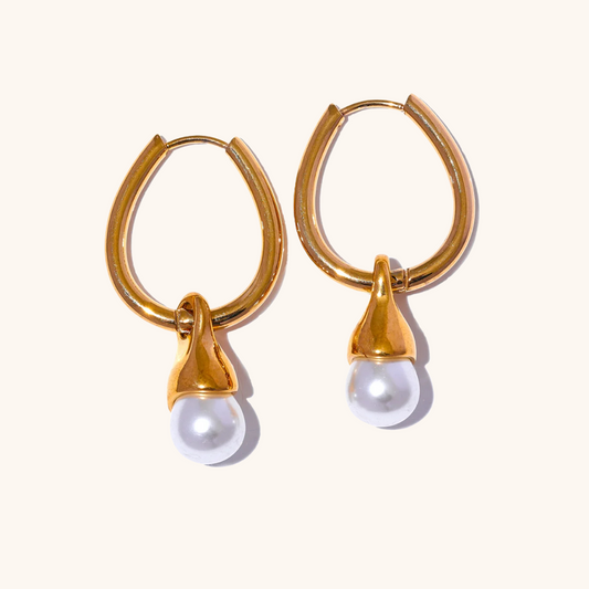 Pearl Drop Hoop Earrings