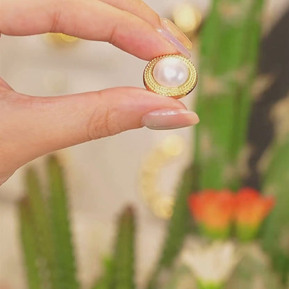 Pearl Button Stud Earrings