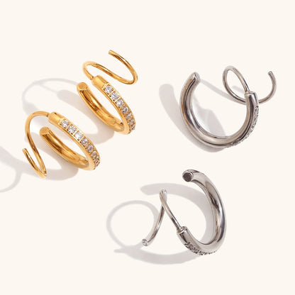 Double Spiral Pavé Hoop Earrings